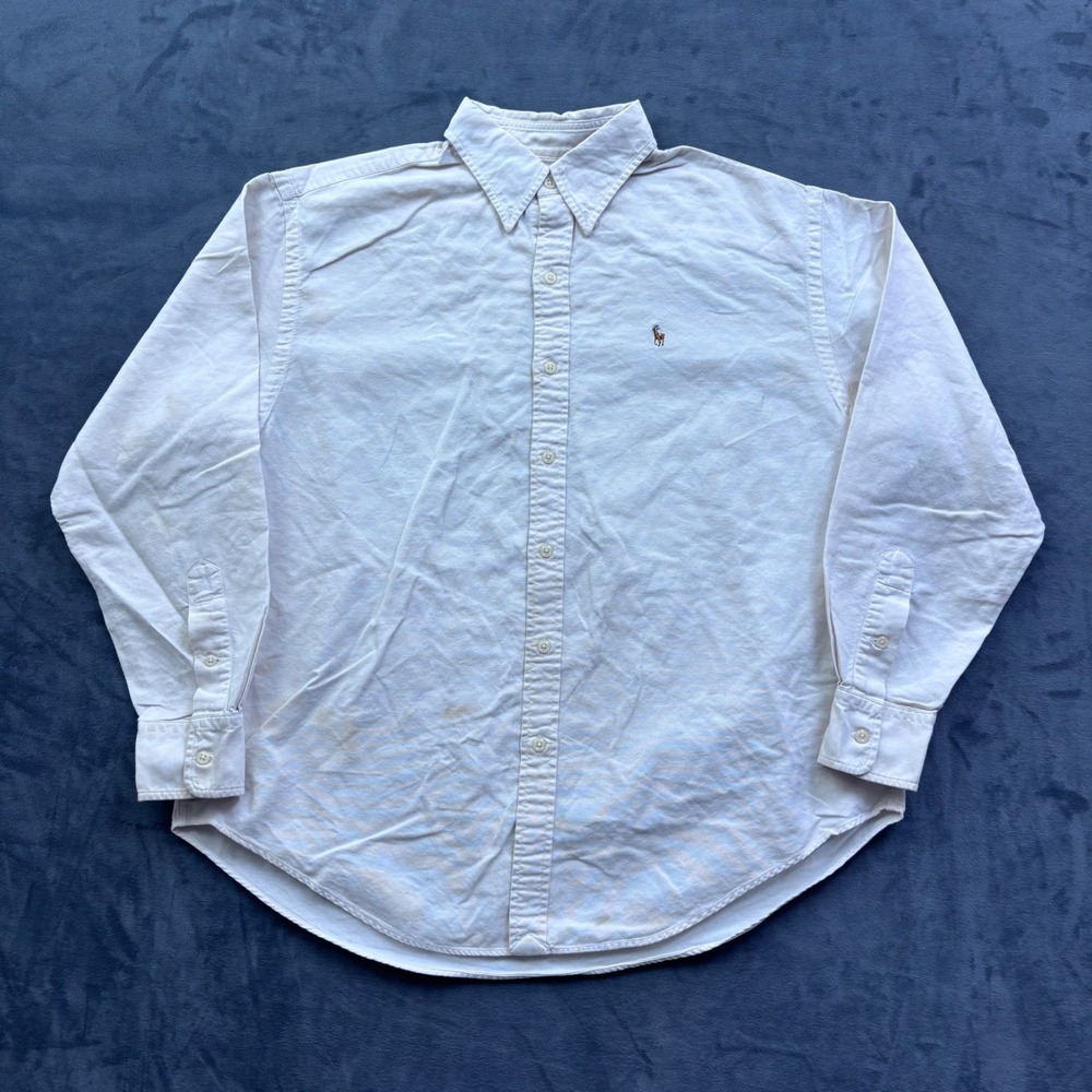 Polo Ralph Lauren Mens Cream White Oxford Button Down Shirt Size 12 Long Sleeve